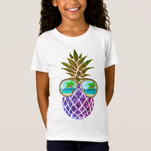 Tropisch rosa lila Ananas T-Shirt (Vorderseite)