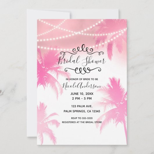 Tropisch rosa Palmen & Brautparty Einladung (Vorderseite)