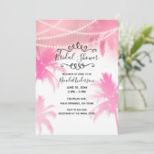 Tropisch rosa Palmen & Brautparty Einladung (Stehend Vorderseite)