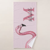 Tropisch rosa Personalisiertes Monogramm Flamingo Badehandtuch (Badehandtuch)
