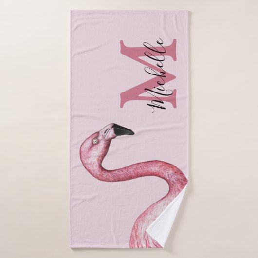 Tropisch rosa Personalisiertes Monogramm Flamingo Badehandtuch (Badehandtuch)