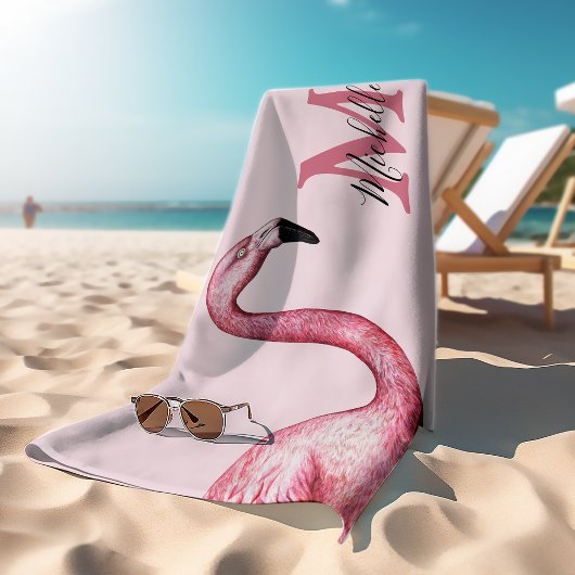 Tropisch rosa Personalisiertes Monogramm Flamingo Badehandtuch