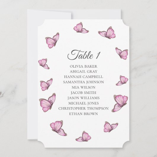 Tropisch rosa Schmetterlinge. Hochzeitssitzpläne Einladung (Vorderseite)