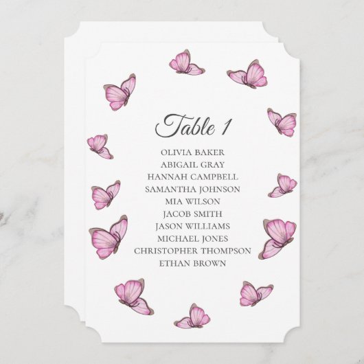 Tropisch rosa Schmetterlinge. Hochzeitssitzpläne Einladung (Vorne/Hinten)