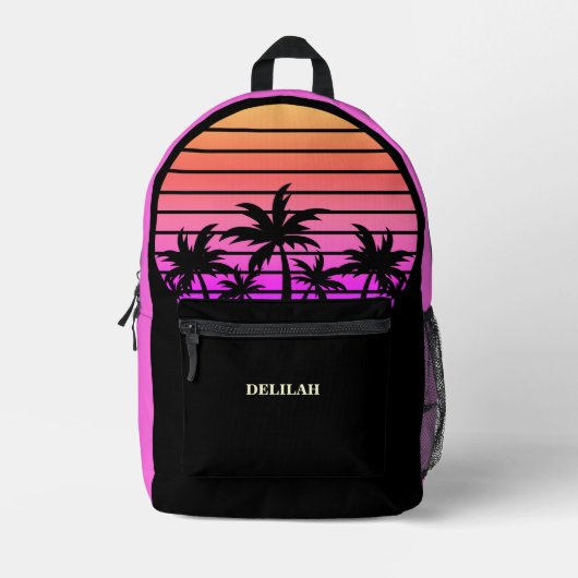 Tropisch rosa, schwarze Palmen Treppen Custom Beac Bedruckter Rucksack (Vorderseite)