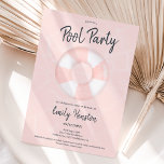 Tropisch rosa Schwimmbecken Party Sweet 16 Einladung<br><div class="desc">Modernes Party mit rosa runder gestreifter Floater Abbildung Sweet 16 auf einem bearbeitbaren hellpastellrosa Wasserhintergrund,  die Farbe kann geändert werden. Eine lustige und coole Party Einladung</div>