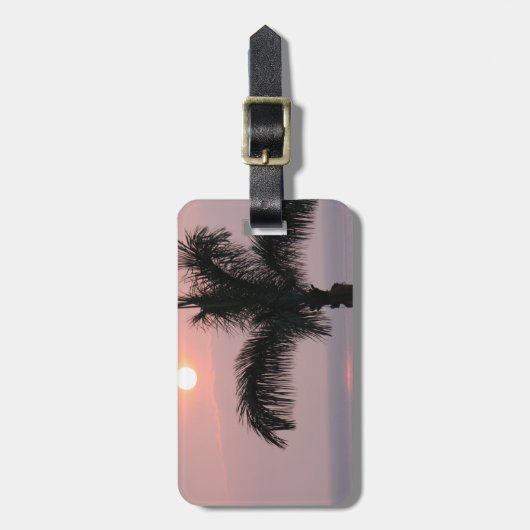 Tropisch rosa Sonnenuntergang und Palme Gepäckanhänger (Vorderseite vertikal)