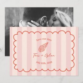 Tropisch rosa Streifen Seashell Save the Date Foto