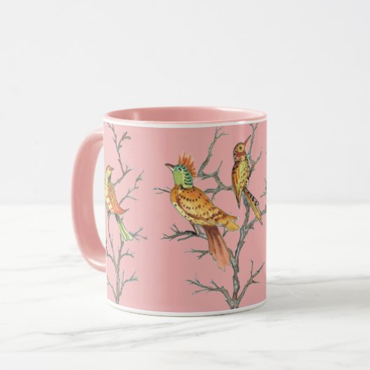 Tropisch rosa Vogelzweige Chinoiserie Hübsch Tasse (Vorderseite Links)