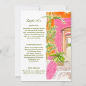 Tropisch-rosa Wände und Palm Courtyard Art Wedding Einladung (Rückseite)