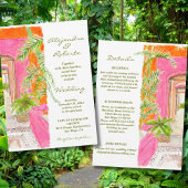 Tropisch-rosa Wände und Palm Courtyard Art Wedding Einladung