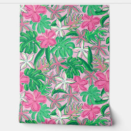 Tropisch rosa Weiße Blume mit Palm-Blätter Tapete