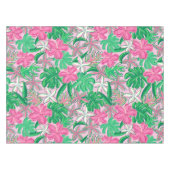 Tropisch rosa Weiße Blume Palm Blätter Preppy Tischdecke (Vorderseite (Horizontal))