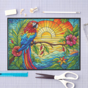 Tropisch Rot, Blau & Gold Ara Buntglas Seidenpapier