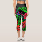 Tropisch Rot-Rosa-Hibiskus-Blume Capri Leggings (Rückseite)