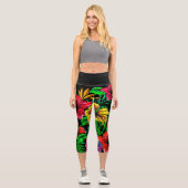 Tropisch Rot-Rosa-Hibiskus-Blume Capri Leggings (Vorderseite)