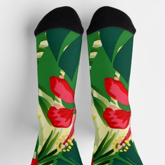 Tropisch rote Blume und Blätter drucken Socken (Oben)