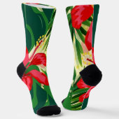 Tropisch rote Blume und Blätter drucken Socken (Gewinkelt)