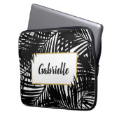 Tropisch Schwarz-weiß Modernes Palmmuster Laptopschutzhülle (Vorderseite Links)