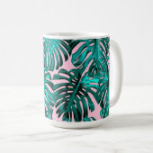 Tropisch Türkis Rosa Monstera Jungle Blätter Kaffeetasse (VorderseiteRechts)