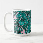 Tropisch Türkis Rosa Monstera Jungle Blätter Kaffeetasse (Links)