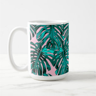 Tropisch Türkis Rosa Monstera Jungle Blätter Kaffeetasse
