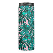 Tropisch Türkis Rosa Monstera Jungle Blätter Thermosbecher (Rückseite)