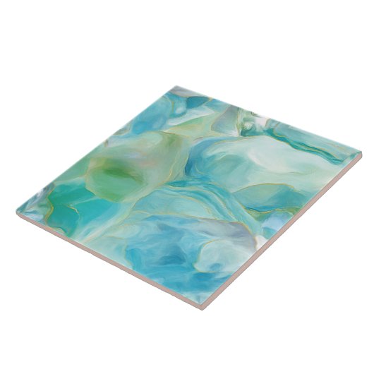 Tropisch türkisfarbene Abstrakte Edelsteinküste Fliese (Seite)