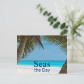 Tropisch türkisfarbener Sandstrand Seas the Day Postkarte (Stehend Vorderseite)