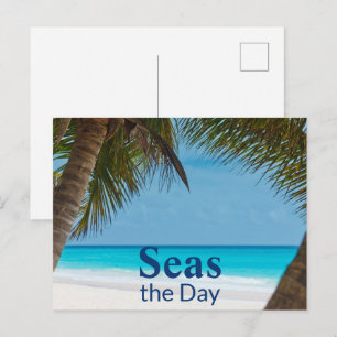 Tropisch türkisfarbener Sandstrand Seas the Day Postkarte