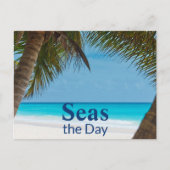 Tropisch türkisfarbener Sandstrand Seas the Day Postkarte (Vorderseite)