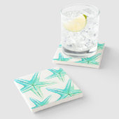 Tropisch türkisfarbener Starfish tropischer Fisch Steinuntersetzer (Seitenansicht)