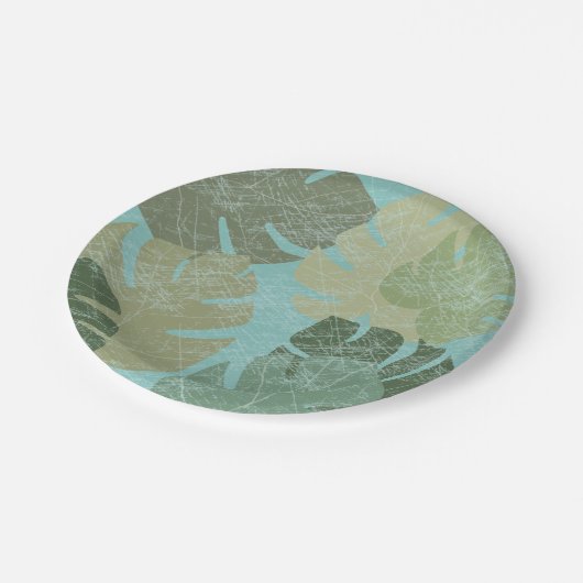 Tropisch verblasste Blätter Pappteller (Schrägansicht)