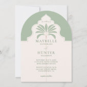 Tropisch Verziert dekoratives Boho Palm Tree Monog Einladung (Vorderseite)