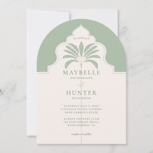 Tropisch Verziert dekoratives Boho Palm Tree Monog Einladung (Vorderseite)