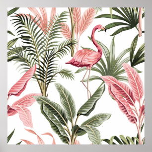 Tropisch Vintag rosa Flamingo, Bananenbäume und Poster
