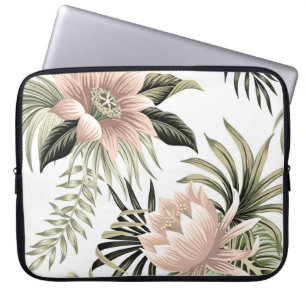 Tropisch Vintag rosa Lotus, Blätter aus Palmen, Ba Laptopschutzhülle