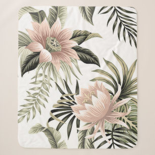 Tropisch Vintag rosa Lotus, Blätter aus Palmen, Ba Sherpadecke