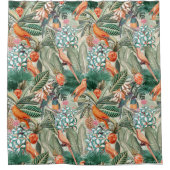 Tropisch Vintage Vögel im Dschungelparadies sepia Duschvorhang (Vorderseite)