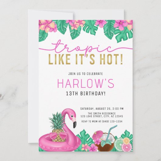 Tropisch wie es ist heißen rosa tropischen Geburts Einladung (Vorderseite)
