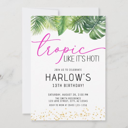 Tropisch wie es ist heißen rosa tropischen Geburts Einladung (Vorderseite)