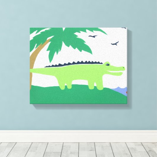 Tropische Alligator Art für Kinder, Safari Sky Loo Leinwanddruck (Insitu (Holzboden))