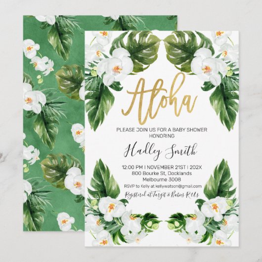 Tropische Aloha-Babydusche Einladung (Vorne/Hinten)