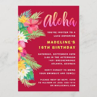 Tropische Aloha Hawaiian Luau Geburtstagspartei Einladung