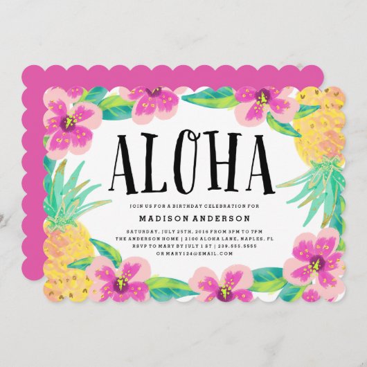 Tropische Aloha-Party Einladung (Vorne/Hinten)