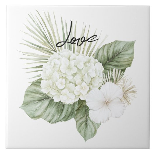 Tropische Aloha-Strand-Hortensien-Blumenhochzeit Fliese (Vorderseite)