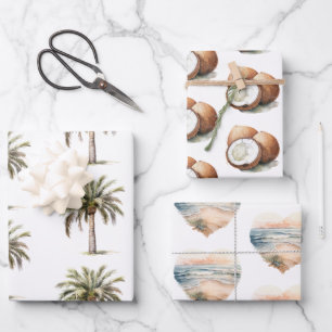 Tropische Aloha-Strand-Kokosnüsse Palmen Hochzeit Geschenkpapier Set