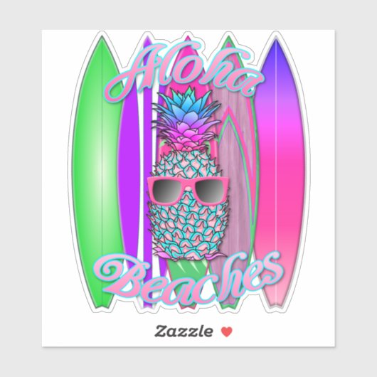 Tropische Aloha Strände Spaß beim Surfen Ananas Aufkleber (Blatt)