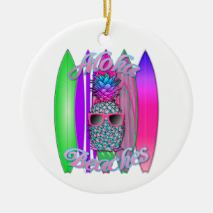 Tropische Aloha Strände Spaß beim Surfen Ananas Keramik Ornament