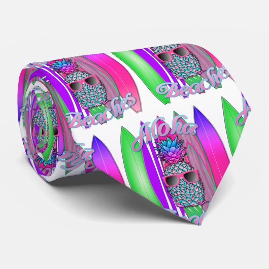 Tropische Aloha Strände Spaß beim Surfen Ananas Krawatte (Gerollt)